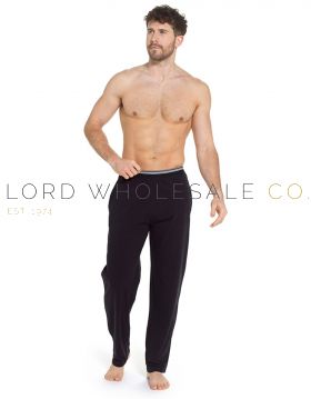 Men's Black Jersey Lounge Pants with Stripe Elasticated Waistband by Foxbury 6 Pieces
