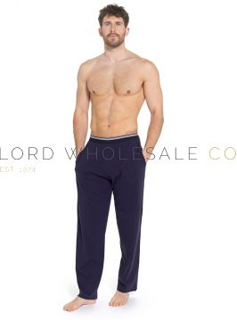 Men's Navy Jersey Lounge Pants with Stripe Elasticated Waistband by Foxbury 6 Pieces