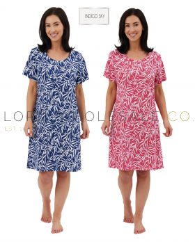 02-IN44348-Wholesale Ladies Bamboo Print Cotton Rich Jersey Tee Nightshirt by Indigo Sky