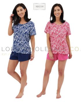 02-IN44354-Wholesale Ladies Bamboo Print Cotton Rich Jersey Short Set Pyjamas by Indigo Sky