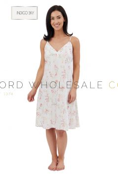 03-IN44380-Wholesale Ladies Watercolour Floral Soft Satin Strappy Chemise by Indigo Sky