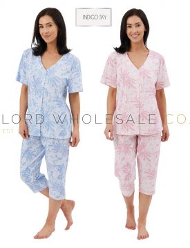03-IN44470-Wholesae Ladies Lucia 100% Jersey Cotton Short Sleeve 3/4 Pyjamas by Indigo Sky