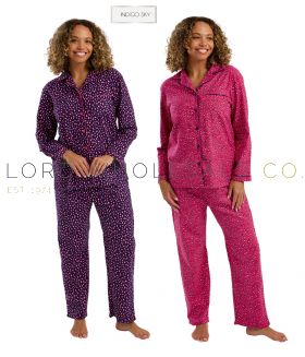 Ladies Long Sleeve Neon Leopard Cosy Brushed 100% Cotton Wincyette Pyjamas by Indigo Sky