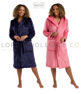 Ladies Super Soft Fleece Hooded Gown By Indigo Sky