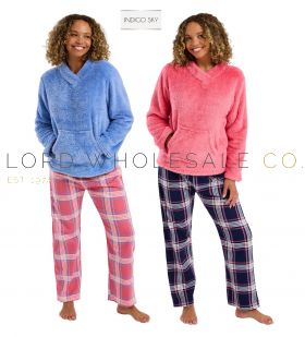 Ladies Plush Fleece Top & 100% Cotton Wincyette Pyjama Bottoms by Indigo Sky