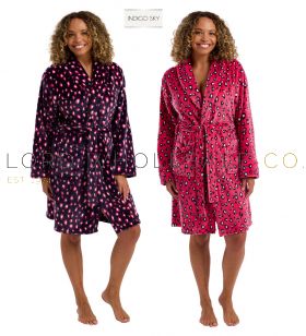 Ladies Neon Leopard Print Plush Cosy Shawl Collar Fleece Robe by Indigo Sky