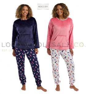 Ladies Dog Pyjama With Fleece Top And 100% Cotton Bottoms By Indigo Sky