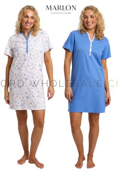 Ladies Coastal Beach 100% Cotton Jersey Short Sleeve Nightdress by Indigo Sky