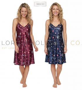 Ladies Lightweight Moon Print Satin Short Chemise Nightdress by Indigo Sky 1 Piece