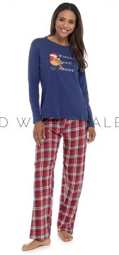 03-LN1442-Ladies 100% Cotton Robin Print Jersey Pyjama Set by Foxbury 6 Pieces