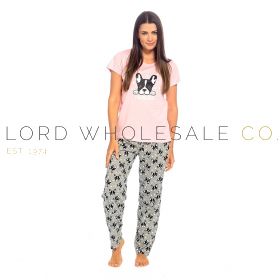Ladies Short Sleeved Frenchie Print Jersey Pyjamas By Follow That Dream 6 pieces