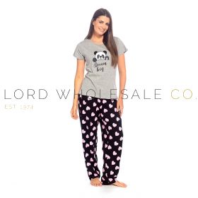 Ladies Short Sleeved Panda Print Jersey Pyjamas By Follow That Dream 6 Pieces