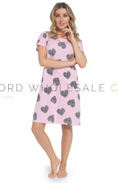 03-LN452-Wholesale Ladies 100% Jersey Cotton Pink Leopard Print Heart Nightshirt by Follow That Dream 6 Pieces