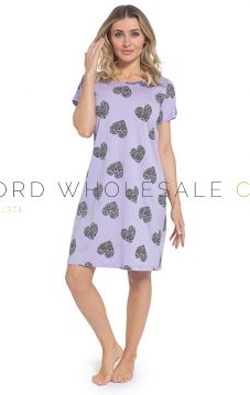 03-LN453-Wholesale Ladies 100% Cotton Jersey Lavender Leopard Print Heart Nightshirt by Follow That Dream 6 Pieces