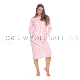 Ladies Polar Fleece Spot Print Long Length Nightdress By Wolfe & Harte 6 Pieces
