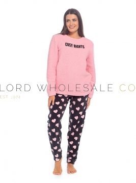Ladies Cosy Nights Sherpa Fleece Pink Pyjamas by Wolf & Harte 6 Pieces
