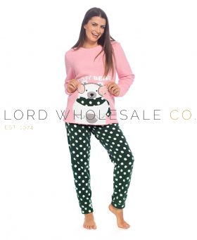 Ladies Polar Bear Sherpa Fleece Pink Pyjamas by Wolf & Harte 6 Pieces