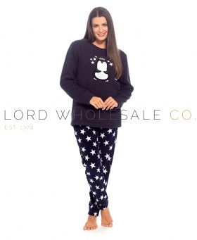 Ladies Penguin Print Sherpa Fleece Navy Pyjamas by Wolf & Harte 6 Pieces,