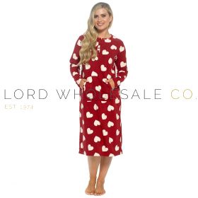 Ladies Soft Touch Polar Fleece Wine Hearts Longer Length Nightdress by Wolf & Harte 6 Pieces