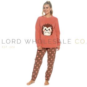 Ladies Hedgehog Sherpa Fleece Top & Polar Fleece AOP Pants Pyjama Set by Foxbury 6 Pieces