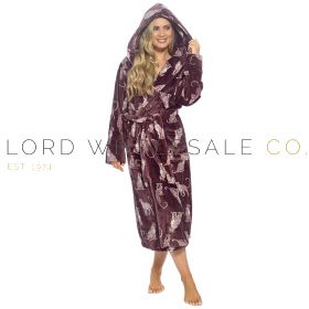 Ladies Leopard Supersoft Flannel Fleece Hooded Wrap Gown by Foxbury 6 Pieces