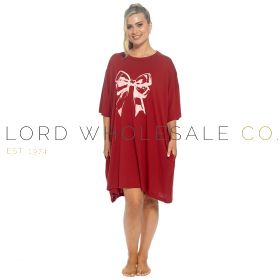 LN641 Ladies 100% cotton red Pretty Bow oversized nightie with side pockets by Follow That Dream