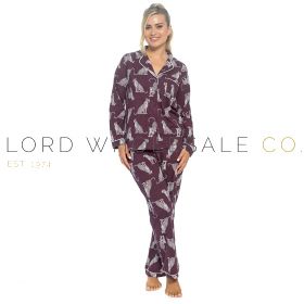 LN649 Ladies Foxbury leopard 100% cotton jersey button through pyjama set