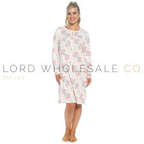 LN655 Ladies pink floral 100% cotton jersey lace trim nightdress by Wolf & Harte