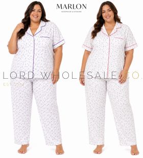 CLEARANCE PLUS SIZE Ladies Polycotton Sadie Floral Button Through Short Sleeve Pyjamas by Marlon