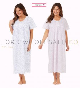 Ladies Polycotton Short Sleeve Long Length Swirl Leaf Nightdress MN145 by Marlon