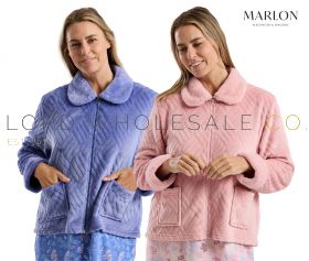 03-MA45713-Wholesale Ladies Soft Feel Geometric Embossed Faux Fur Zip Bed Jacket by Marlon