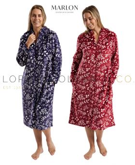 03-MA45717-Wholesale Ladies Leaf Silhouette Embossed Cosy Fleece Zip Gown by Marlon