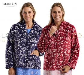 Ladies Leaf Silhouette Embossed Cosy Fleece Zip Bed Jacket by Marlon