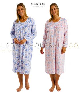 Ladies Winter Floral 40" Long Sleeve Fleece Nightdress by Marlon
