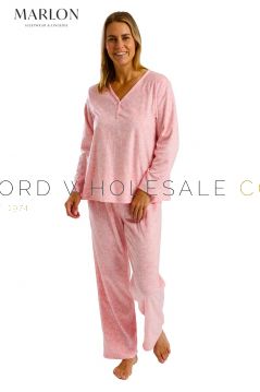 Ladies Delicate Floral Long Sleeved Fleece Pyjama By Marlon