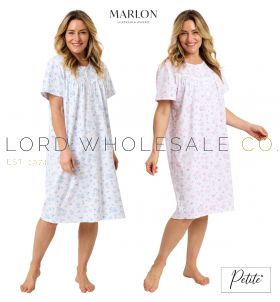 Ladies 100% Cotton Jersey 40" L Petite Spring Garden Short Sleeve Nightdress by Marlon