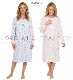 Ladies 100% Cotton Jersey Louella Print 45"L Long Sleeve Nightdress by Marlon 1 Piece