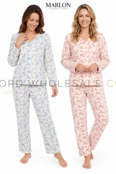 MA50016 Ladies Marlon Lilian Soft Polished Fleece Pyjamas in Blue and Pink