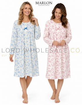 MA50017 Ladies Marlon Soft Polished Fleece 40 Inch Nightdress in Blue and Pink