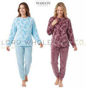 MA50040 Marlon Patsy ladies flannel fleece pyjamas in blue and berry