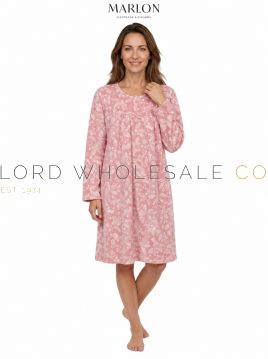 Ladies Acorn Print Polished Fleece 40" Long Sleeve Nightdress by Marlon 1 Piece