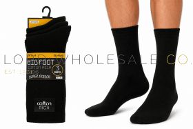 Men's Black Cotton Rich Super Stretch Big Foot Socks 4 x 3 Pair Pack