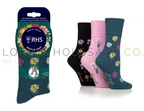 Women’s gentle grip mixed floral socks wholesale – non-binding, breathable, and comfortable fit, assorted colours, size 4-8 by Sock Shop