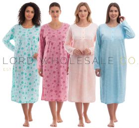 Cotton Rich Jersey Long Sleeved Nightdresses by Romesa/Lucky 10 pieces