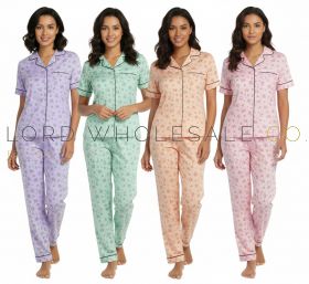 Ladies Cotton Rich Jersey Short Sleeved Button Pyjamas by Romesa/Lucky 10 Pieces