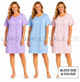 Ladies Embroidered Cotton Rich Jersey Short Sleeve Nightdress by Romesa/Lucky 1 Piece