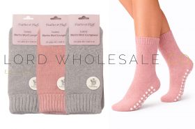 Ladies Luxury Merino Wool Anti-Slip Slippers Socks by Feathers & Fluff 4 x 3 Pair Pack