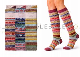 06-SE196LONG-Wholesale Ladies Nordic Design Long Length Wool Blend Boot Socks by Feathers & Fluff 4 x 3 Pair Pack