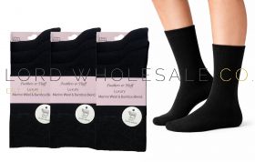 Ladies Black Merino Wool & Bamboo Blend Socks by Feathers & Fluff 4 x 3 Pair Pack
