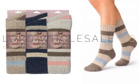 06-SE226-Wholesale Ladies Assorted Stripe Outdoor Boot Socks by Feathers & Fluff 4 x 3 Pair Pack